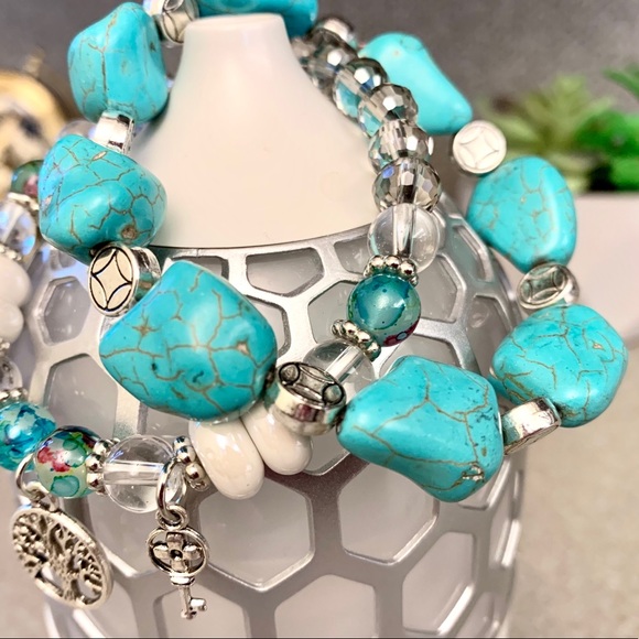 Sold Blue Howlite, Multi Bead Stretch Charm Bracelet - Picture 7 of 8